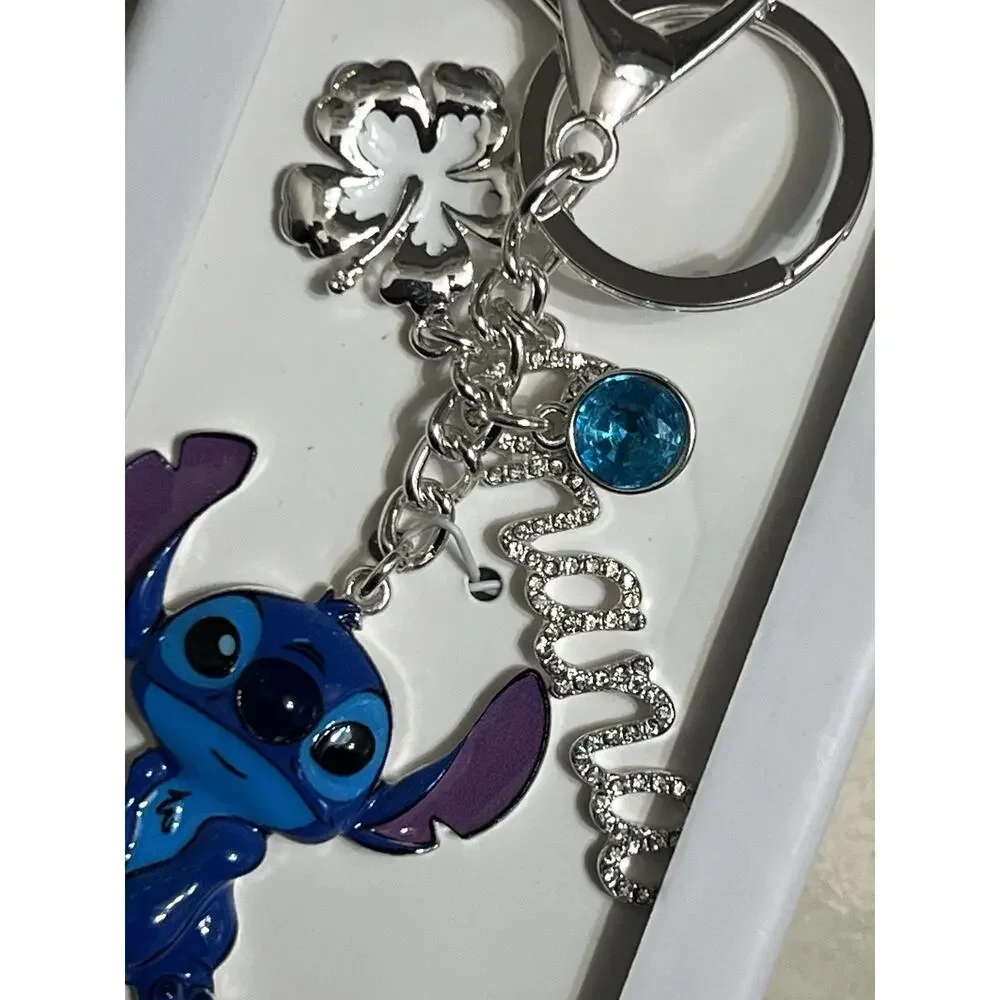 NEW🌺Disney x Lilo & Stitch Ohana Crystal Bling Bag Charm🛸Hawaii Keyring💎Gift